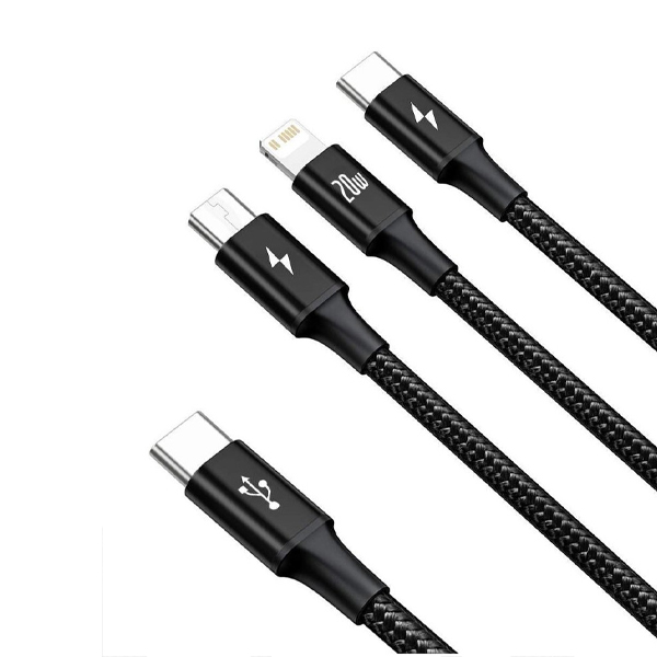 Кабель для передачи данных / быстрой зарядки / Baseus Rapid Series 3-in-1 Fast Charging Data Cable Type-C to C+L+C PD 20W 1.5m Black