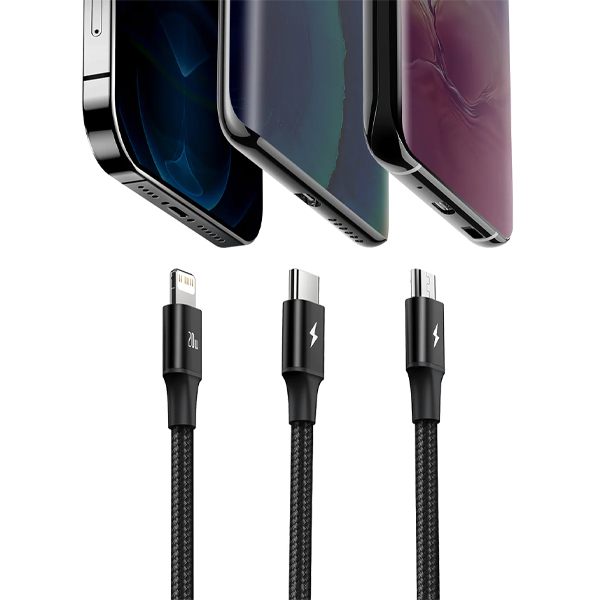 Кабель для передачи данных / быстрой зарядки / Baseus Rapid Series 3-in-1 Fast Charging Data Cable Type-C to C+L+C PD 20W 1.5m Black