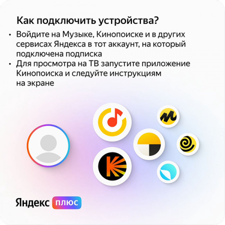 Набор подписок и сервисов Яндекс Плюс на 12 месяцев (для 4-х человек)