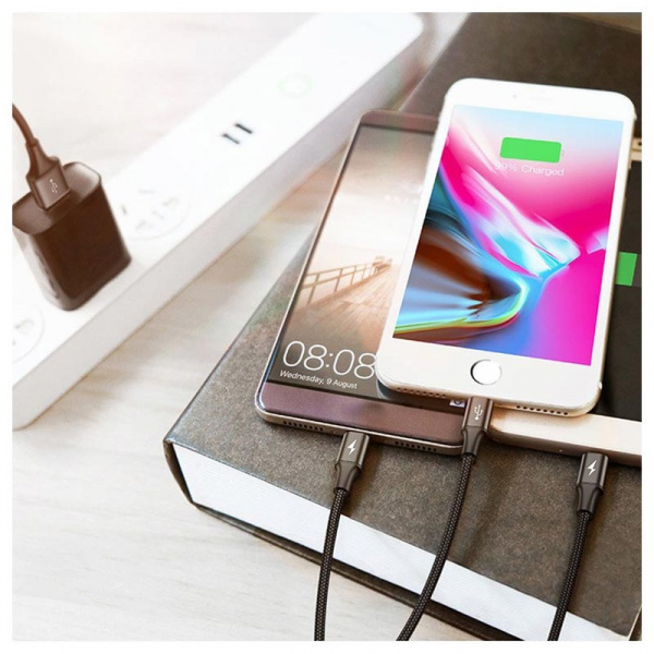 Кабель для iPhone Micro, Type-C, Baseus Rapid Series 3-in-1 Cable Micro+Lightning+Type-C 3A 1.2m