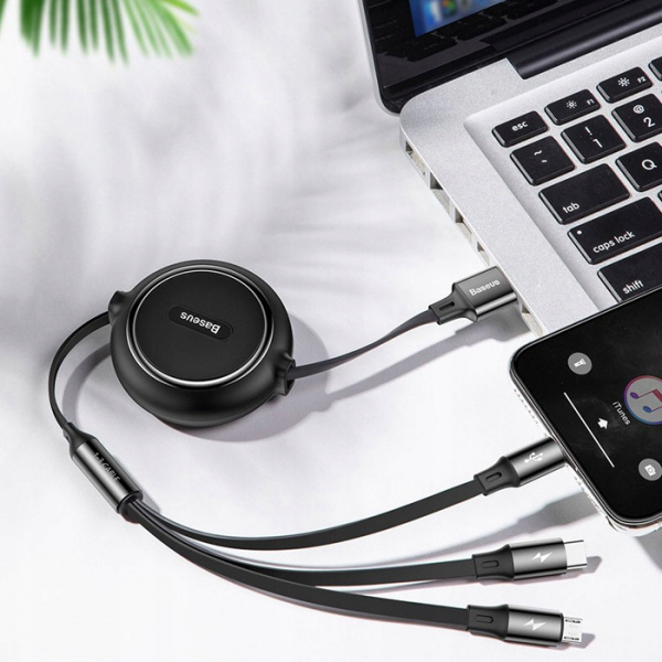 Кабель Baseus Golden Loop Three-in-One Elastic Data Cable USB for M+L+T 3.5A 1.2m