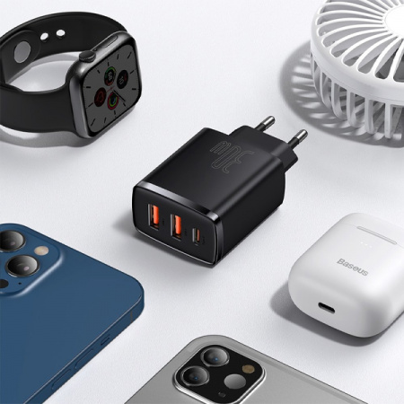 Сетевое зарядное устройство Baseus Compact Quick Charger 30W 2U+C EU