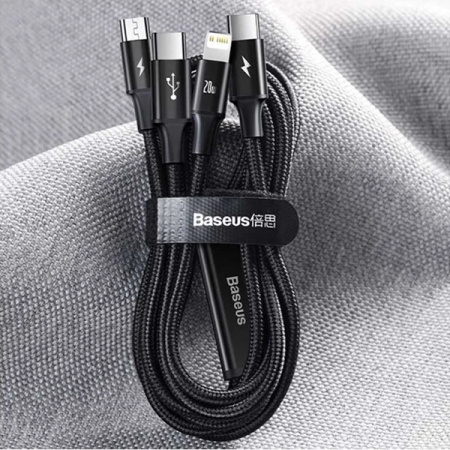 Кабель для передачи данных / быстрой зарядки / Baseus Rapid Series 3-in-1 Fast Charging Data Cable Type-C to C+L+C PD 20W 1.5m Black
