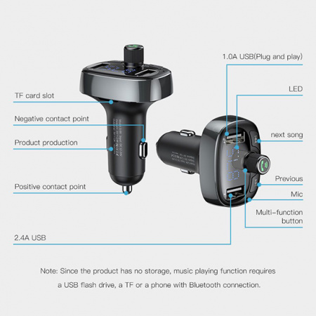 Автомобильное зарядное устройство с FM-трансмиттером Baseus T-typed Bluetooth MP3-Charger