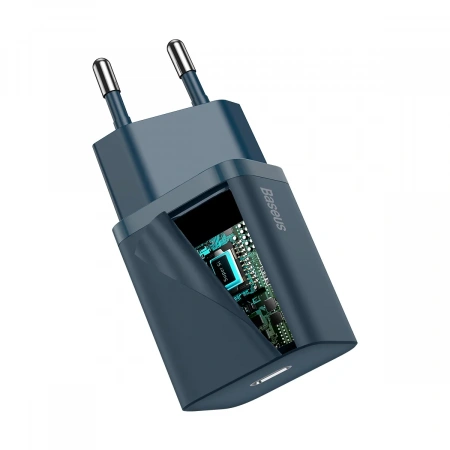 Сетевое зарядное устройство Baseus Super Si Quick Charger 1C 20W EU Sets с кабелем Type-C to Lightning 1м., Синий