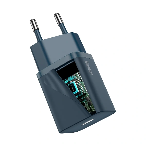Сетевое зарядное устройство Baseus Super Si Quick Charger 1C 20W EU Sets с кабелем Type-C to Lightning 1м., Синий