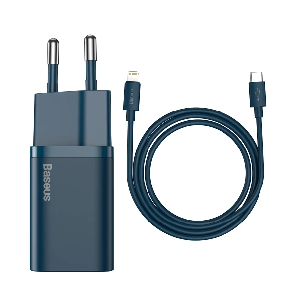 Сетевое зарядное устройство Baseus Super Si Quick Charger 1C 20W EU Sets с кабелем Type-C to Lightning 1м., Синий