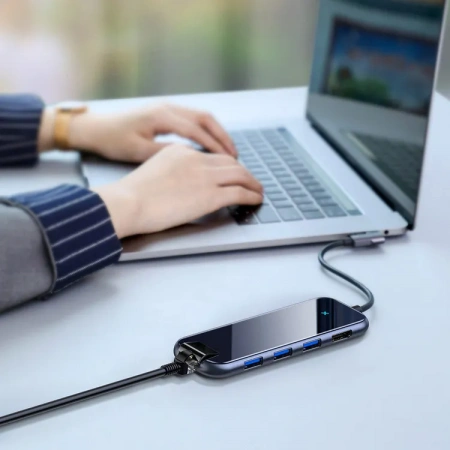 Хаб Baseus Multi-functional 6-in-1 USB Type-C adapter Hub (USB, HDMI, RJ45, PD) - Глубокий серый