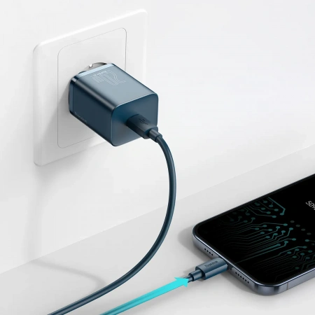 Сетевое зарядное устройство Baseus Super Si Quick Charger 1C 20W EU Sets с кабелем Type-C to Lightning 1м., Синий