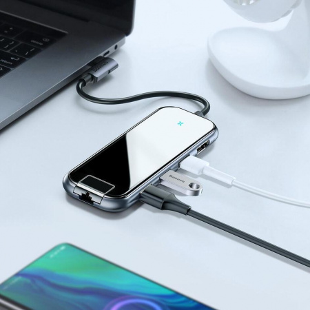 Хаб Baseus Multi-functional 6-in-1 USB Type-C adapter Hub (USB, HDMI, RJ45, PD) - Глубокий серый