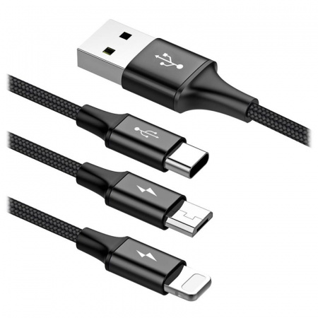 Кабель для iPhone Micro, Type-C, Baseus Rapid Series 3-in-1 Cable Micro+Lightning+Type-C 3A 1.2m