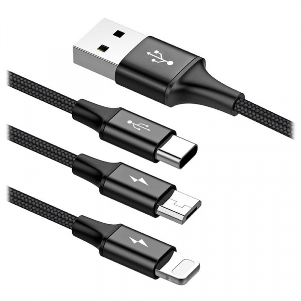 Кабель для iPhone Micro, Type-C, Baseus Rapid Series 3-in-1 Cable Micro+Lightning+Type-C 3A 1.2m