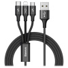 Кабель для iPhone Micro, Type-C, Baseus Rapid Series 3-in-1 Cable Micro+Lightning+Type-C 3A 1.2m