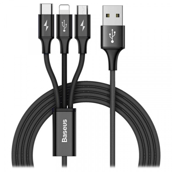 Кабель для iPhone Micro, Type-C, Baseus Rapid Series 3-in-1 Cable Micro+Lightning+Type-C 3A 1.2m